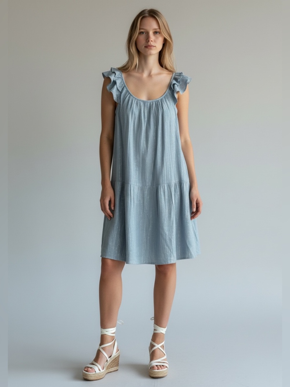 GAP Light Blue Ruffle-Shoulder Mini Dress